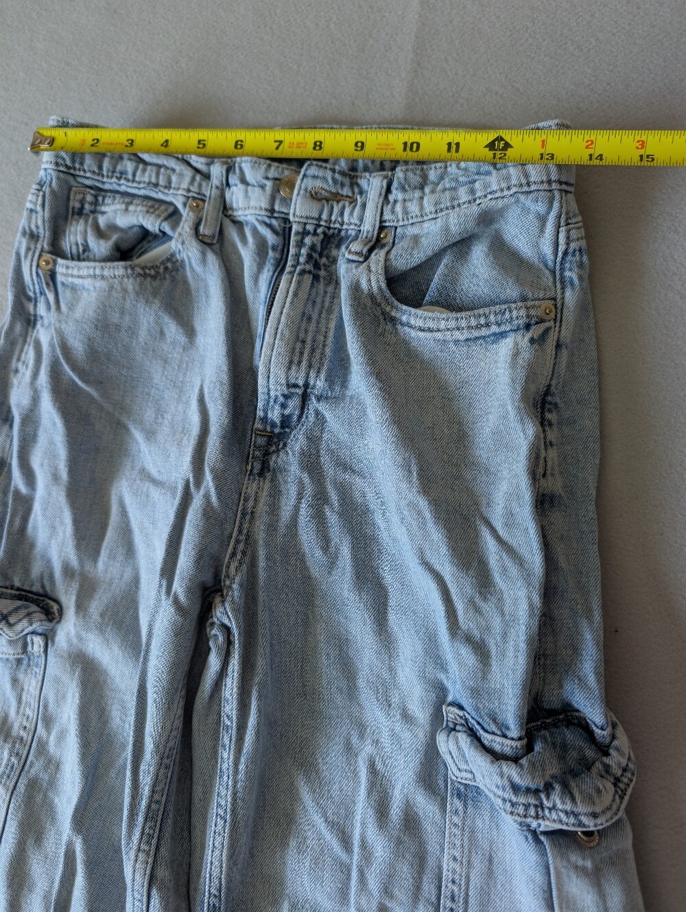 Gap High Rise Wide Leg Cargo Light Wash Jeans 100% Cotton Denim Sz 28/6 Utility image 2